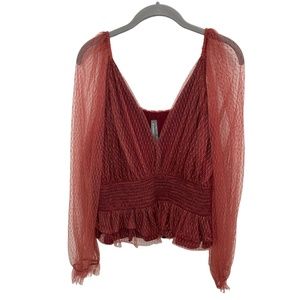 ANTHROPOLOGIE En Elly Mesh Deep V-Neck Smocked Waist Netted Top Size 3X NWT